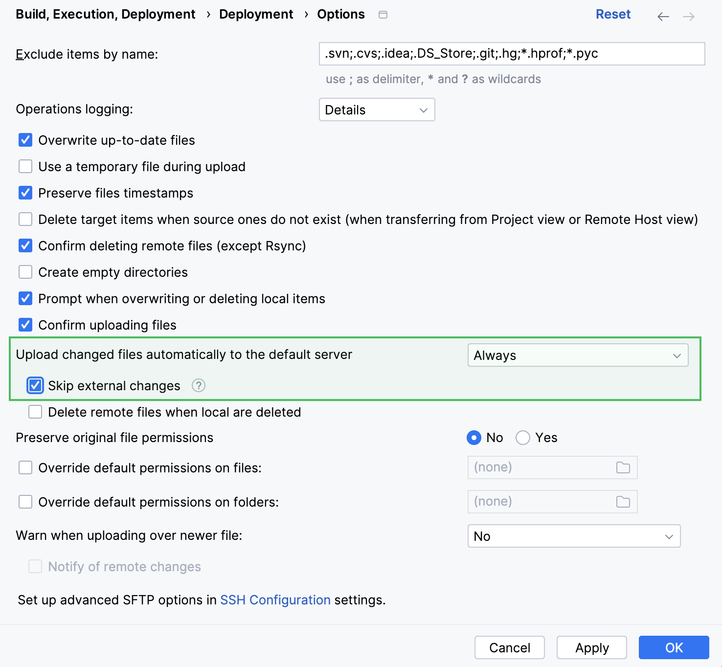 Skip external changes