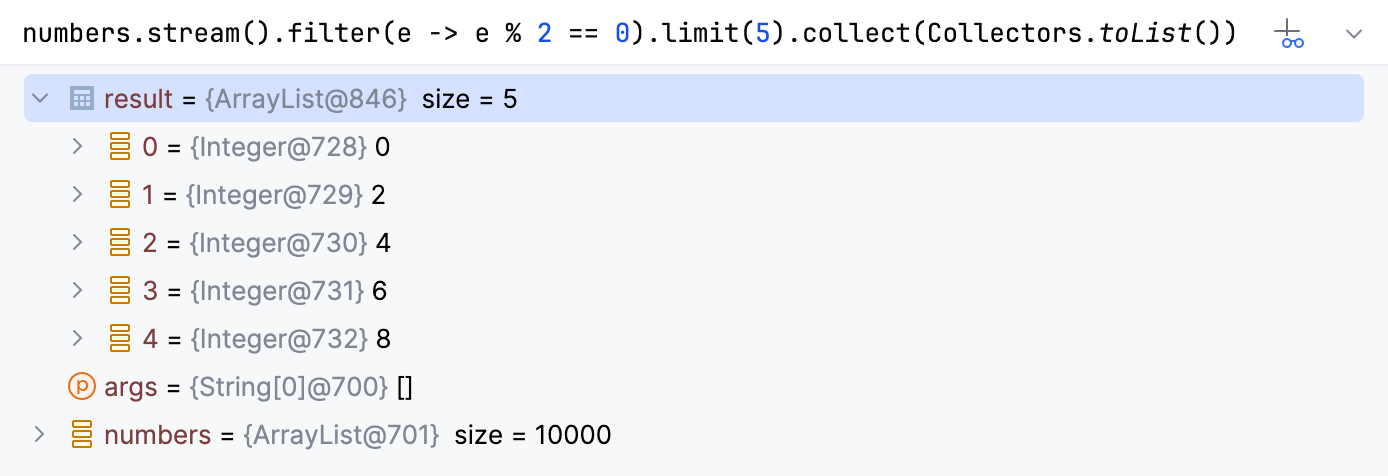 Result of an expression in the Variables tab