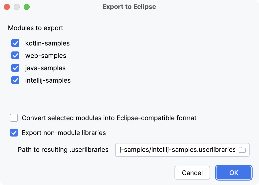 Exporting a project to Eclipse