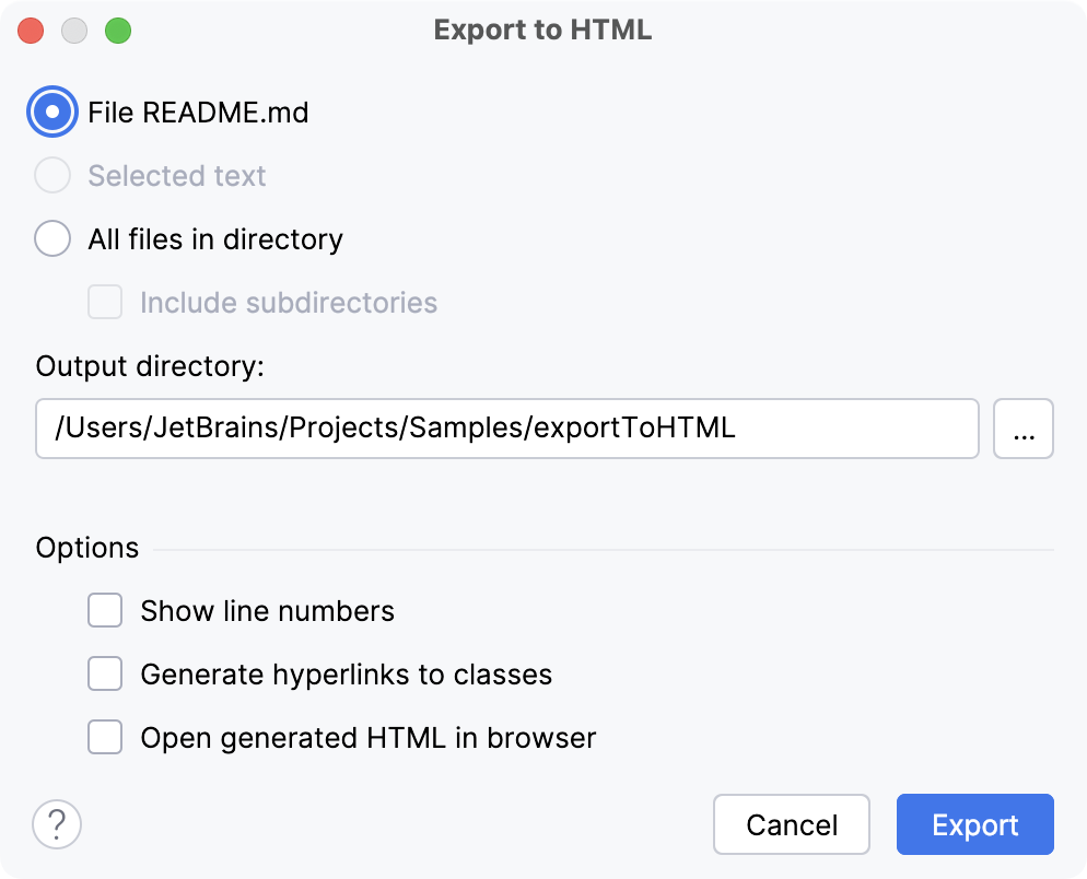 Exporting file to HTML