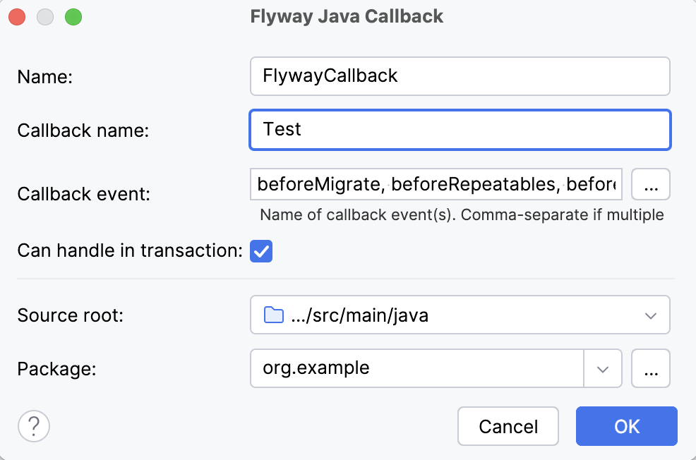 Flyway Java Callback