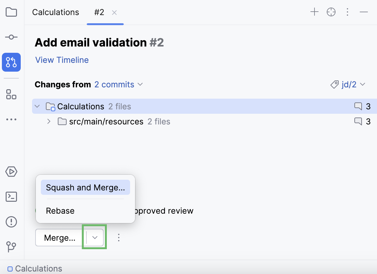 Pull request overview with merge options