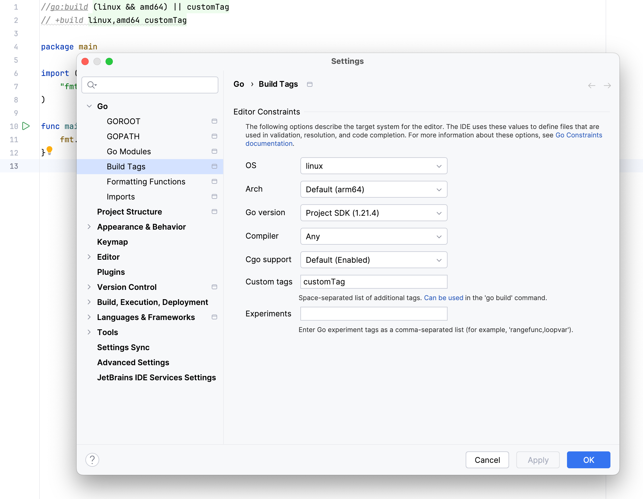 Configure build constraints for your project