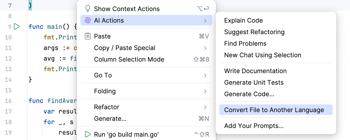 Convert File to Another Language action in context menu