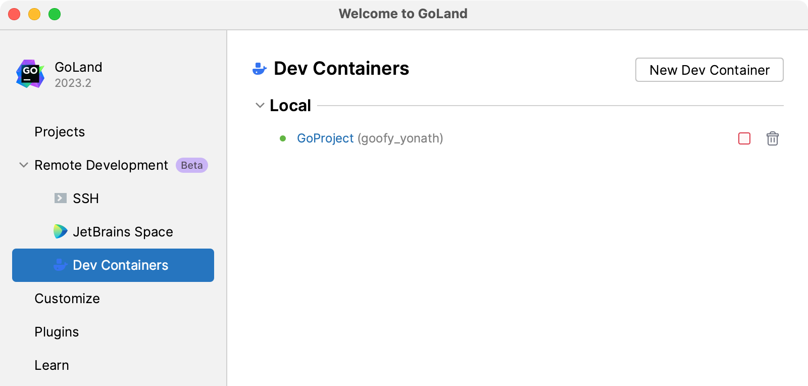 Recent Dev Containers