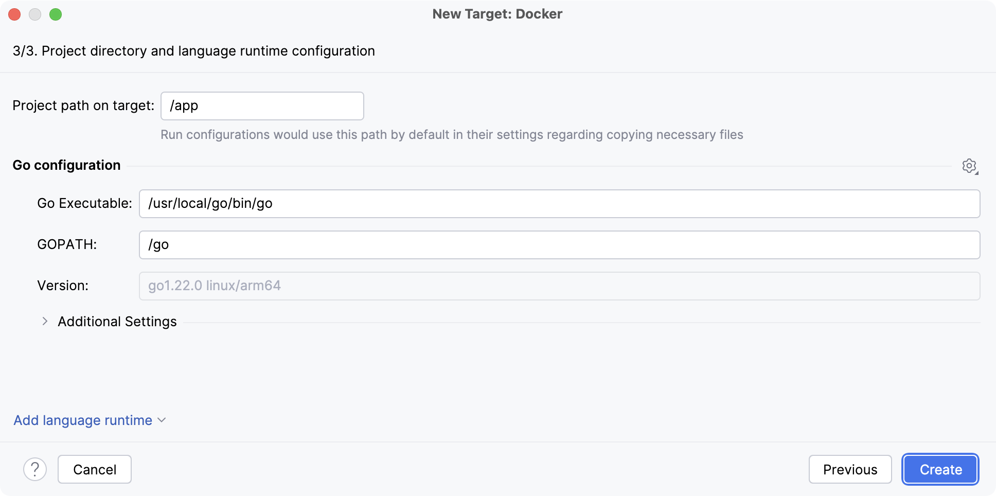 The final step of the Docker target