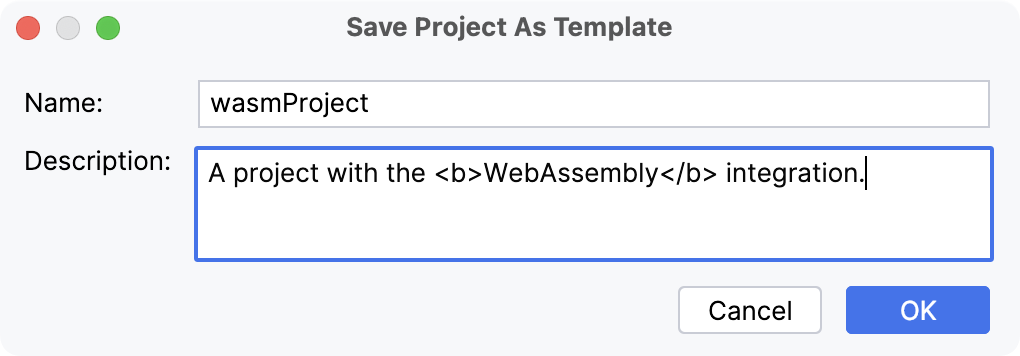 Saving a project as a template