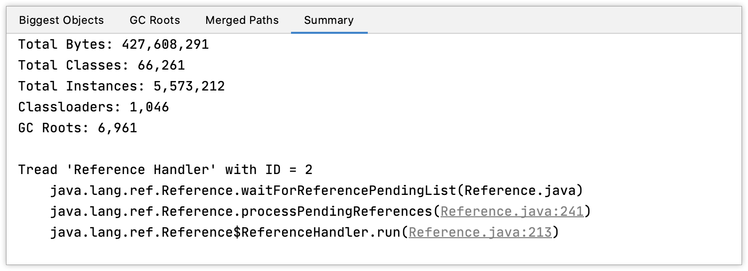 The Summary tab on Profiler tool window