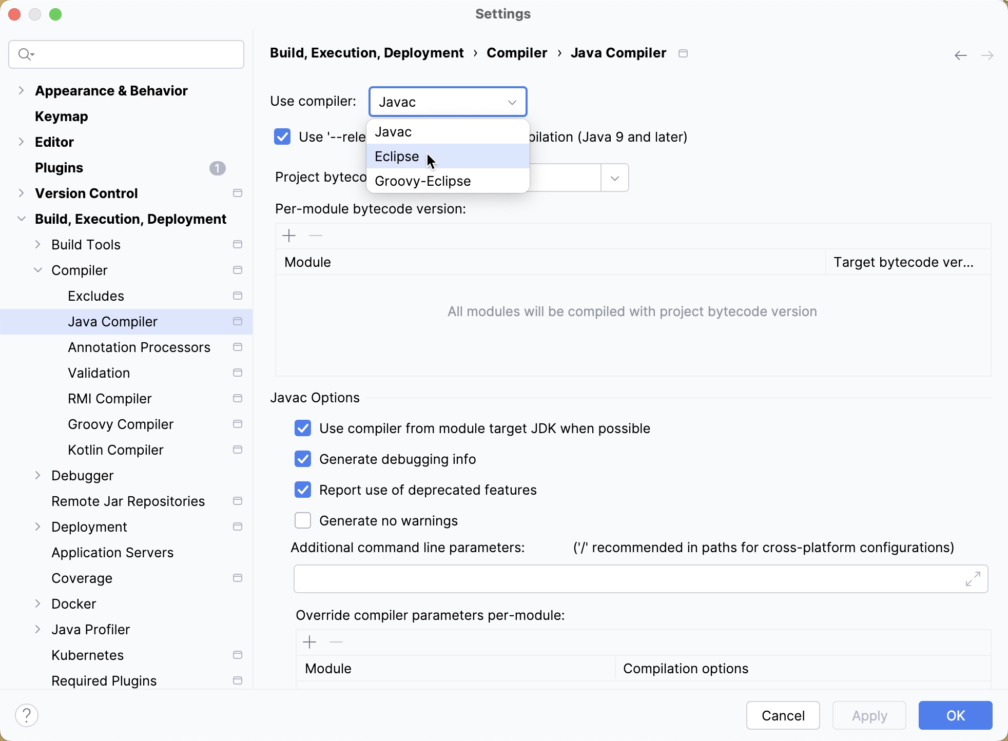 Configuring the Eclipse compiler