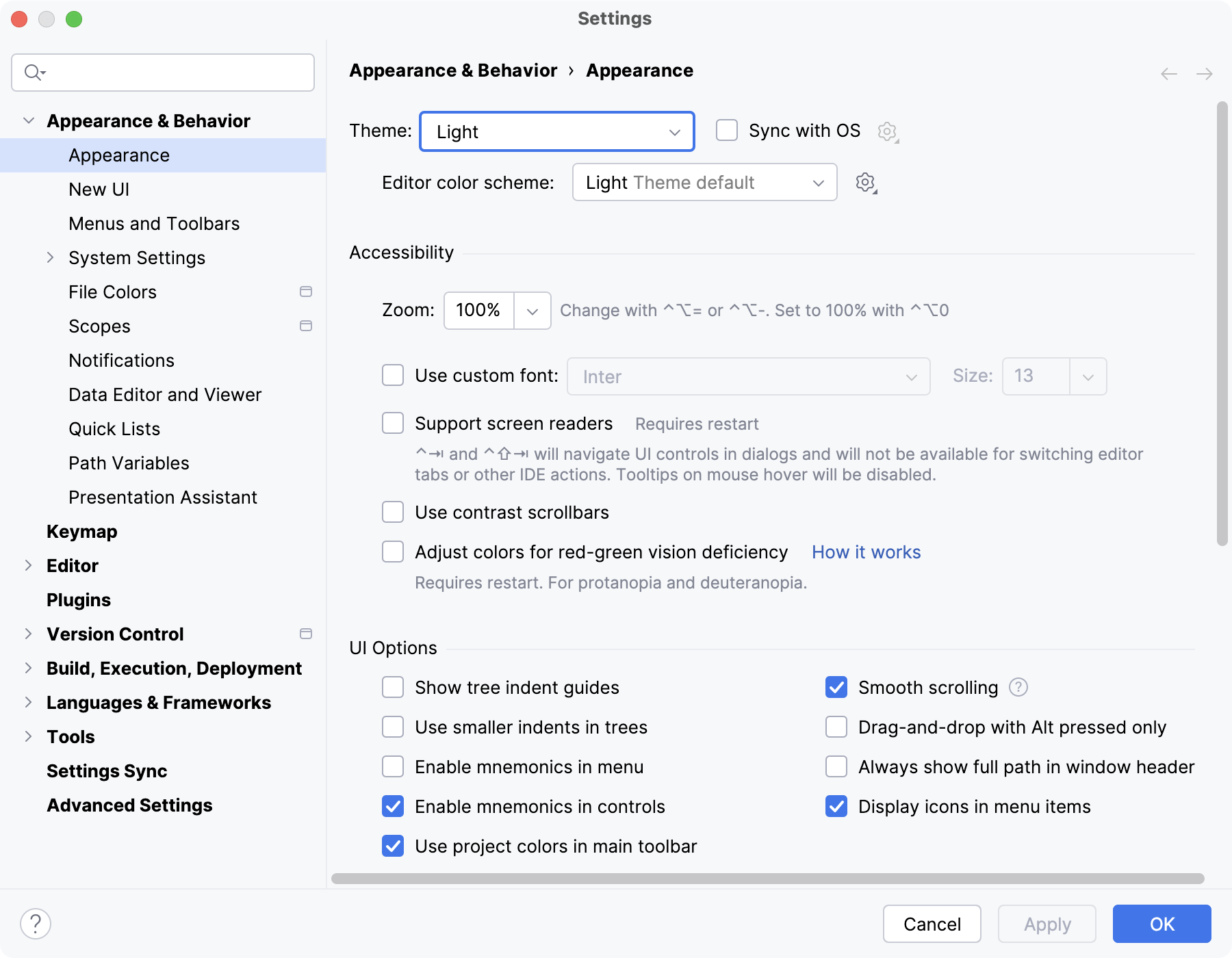 Settings | Appearance & Behavior | Appearance