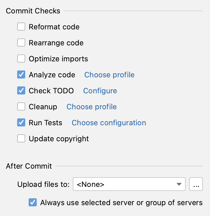 advanced commit options popup