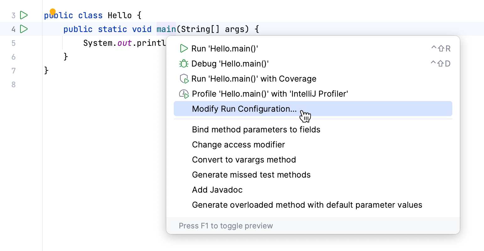 Create run configuration for a class