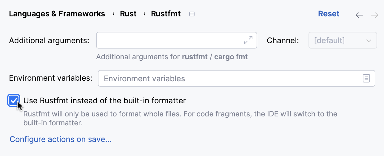 Enabling rustfmt instead of the build-in formatter