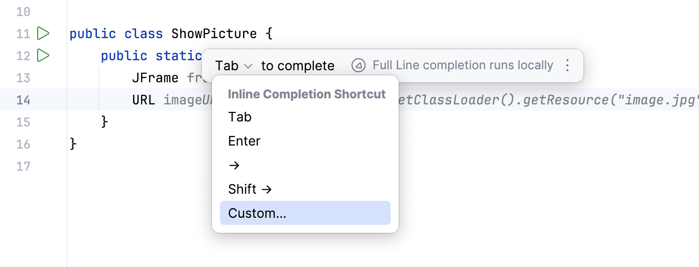 Full line code completion popup