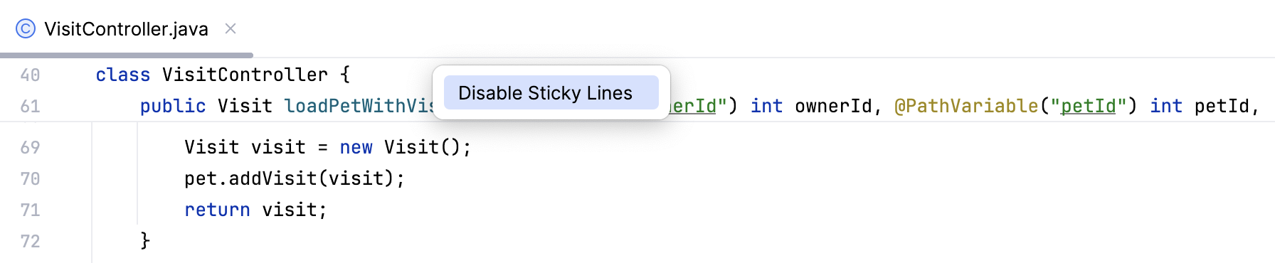 Disable sticky lines