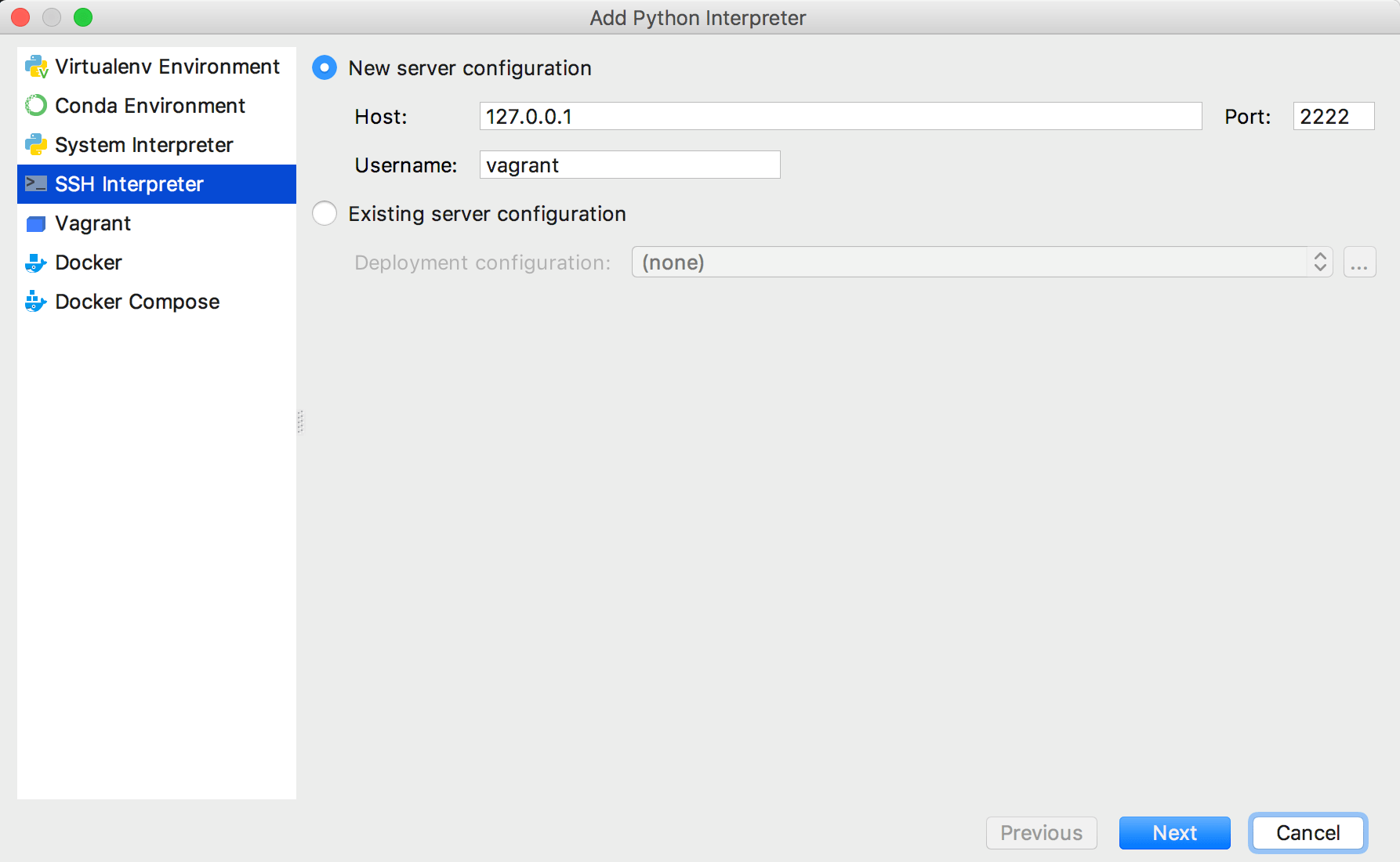 adding an interpreter via SSH