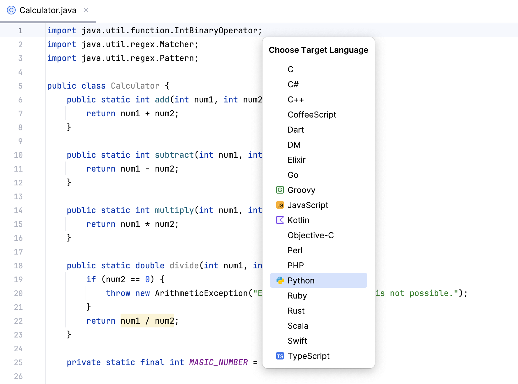 Target Language list