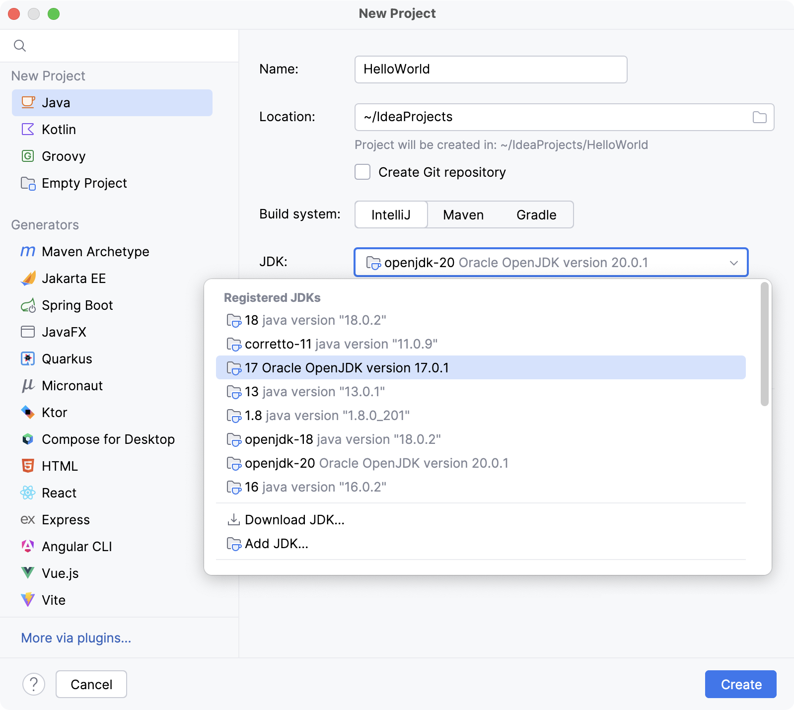 Creating the new project and adding the JDK