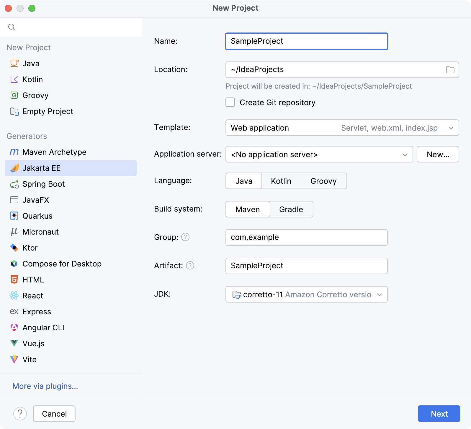 Creating new Java Enterprise project