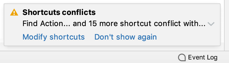 Notification on conflicting shortcuts