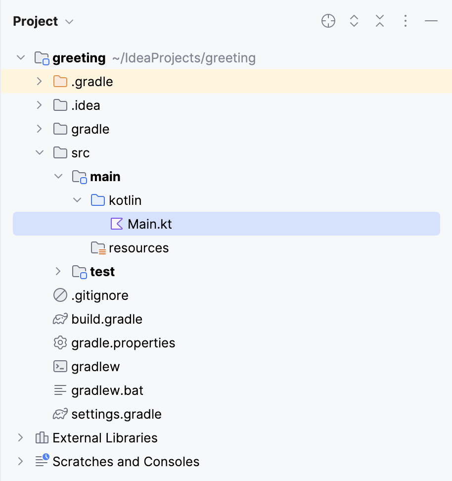 src/main/kotlin/main.kt in the Project tool window