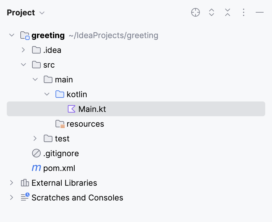 src/main/kotlin/main.kt in the Project tool window