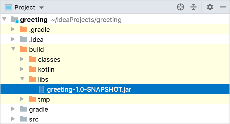 The resulting JAR in the out directory viewed in the Project Tool Window