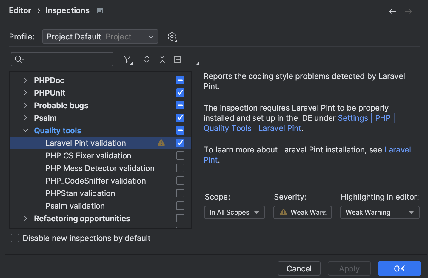 Laravel Pint | PhpStorm Documentation