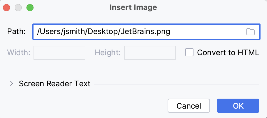 Markdown Insert Image dialog