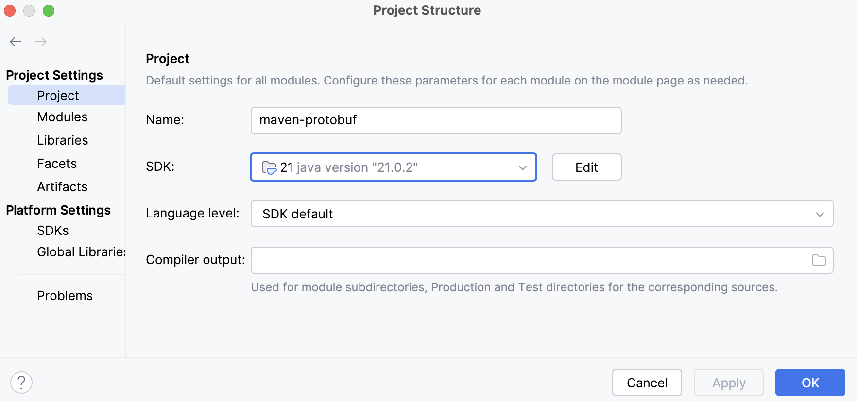 Project Structure dialog / Project page