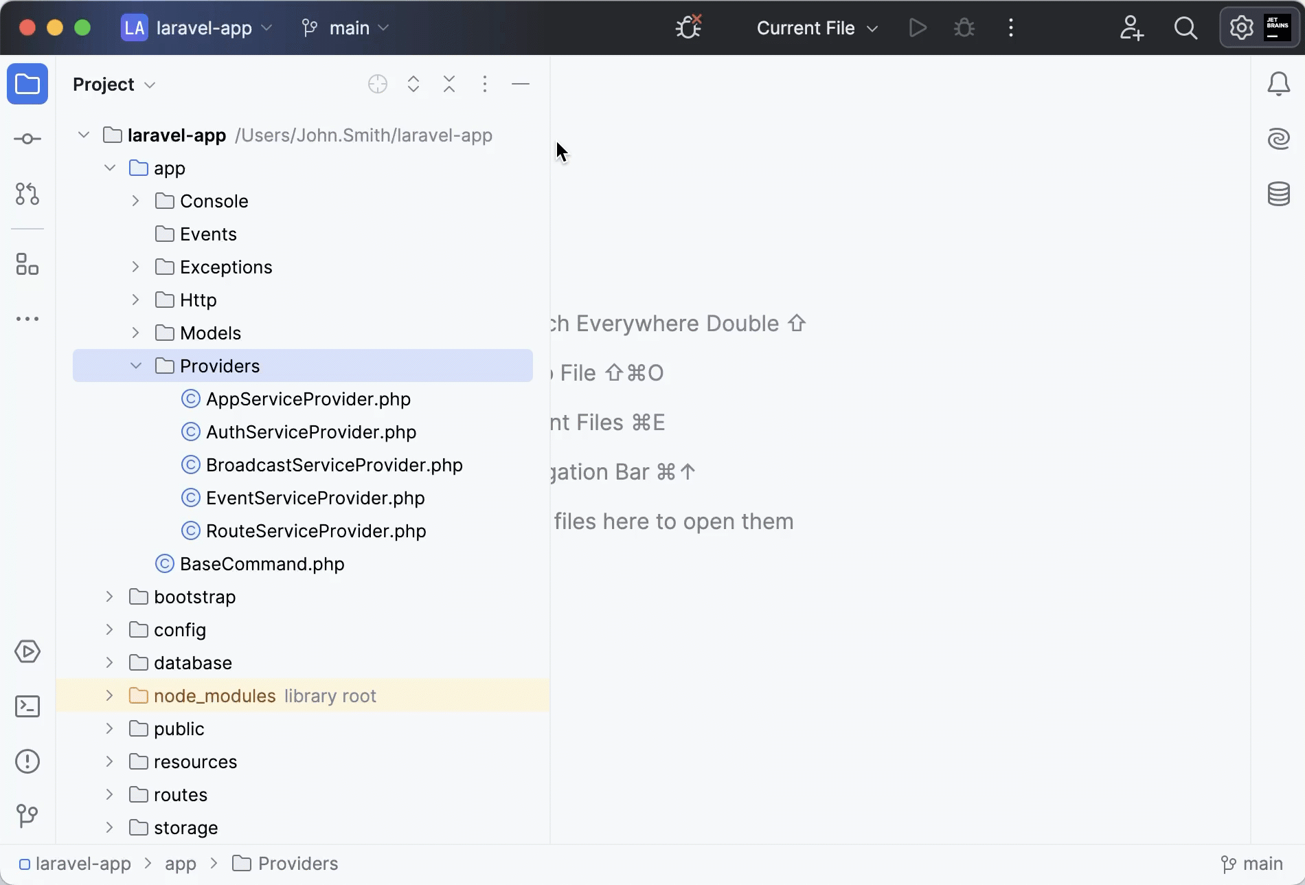 Changing the defaults for the Project view