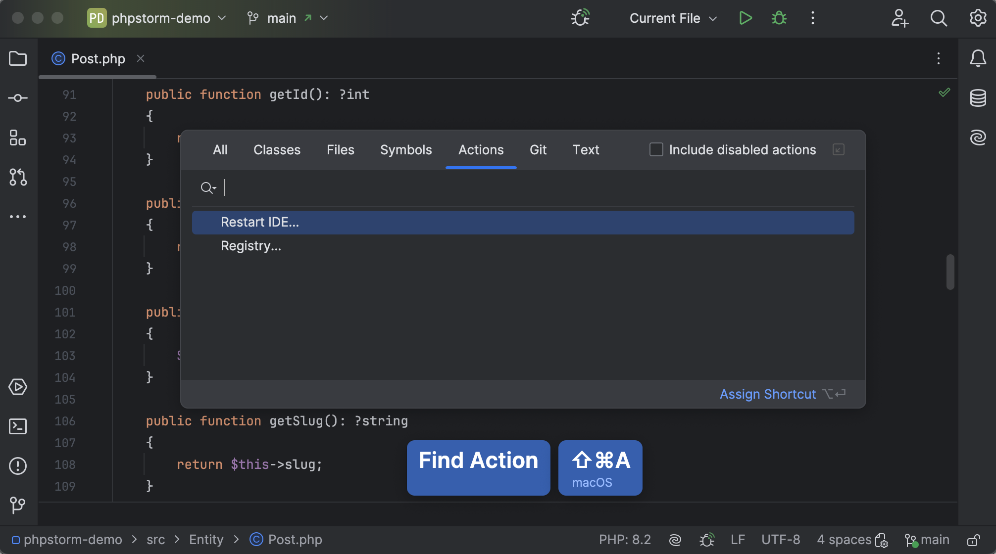 phpstorm exit presentation mode