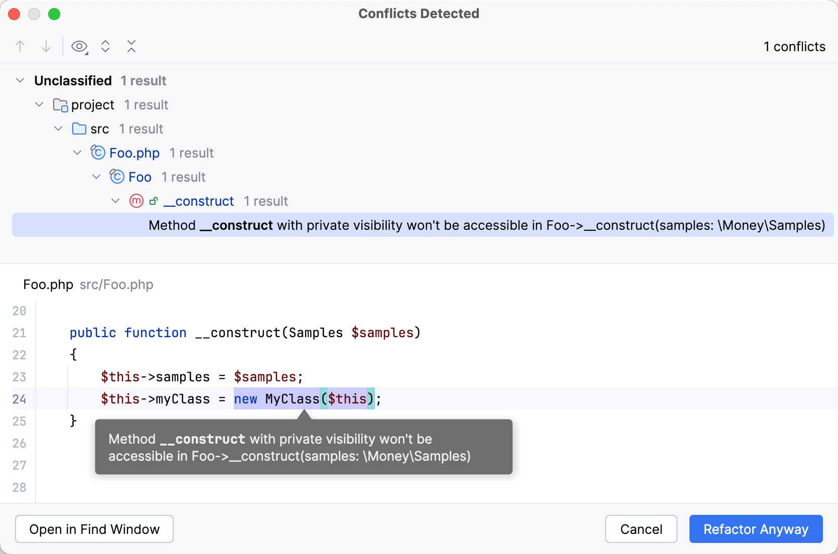 Refactoring conflicts dialog