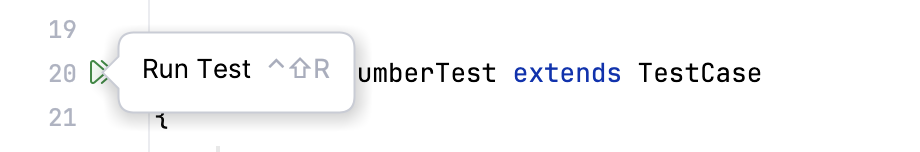 Running a test using the gutter icon