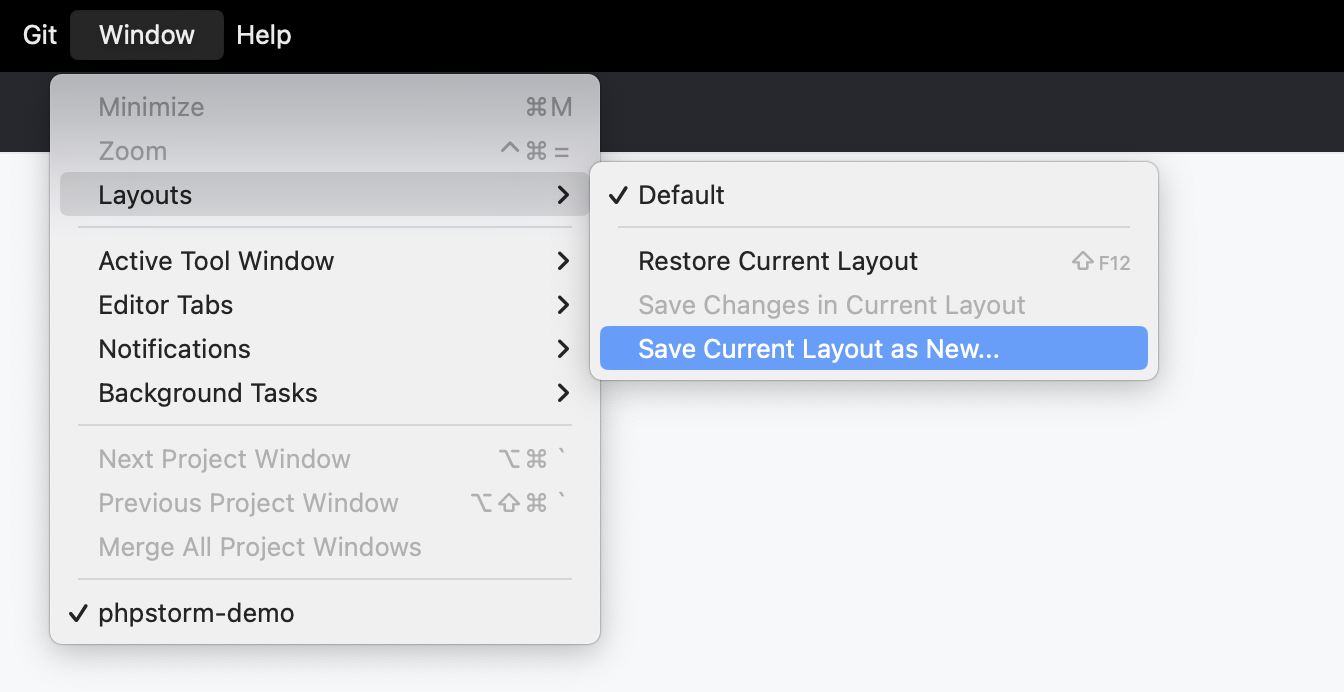 Default layout is selected under Layouts