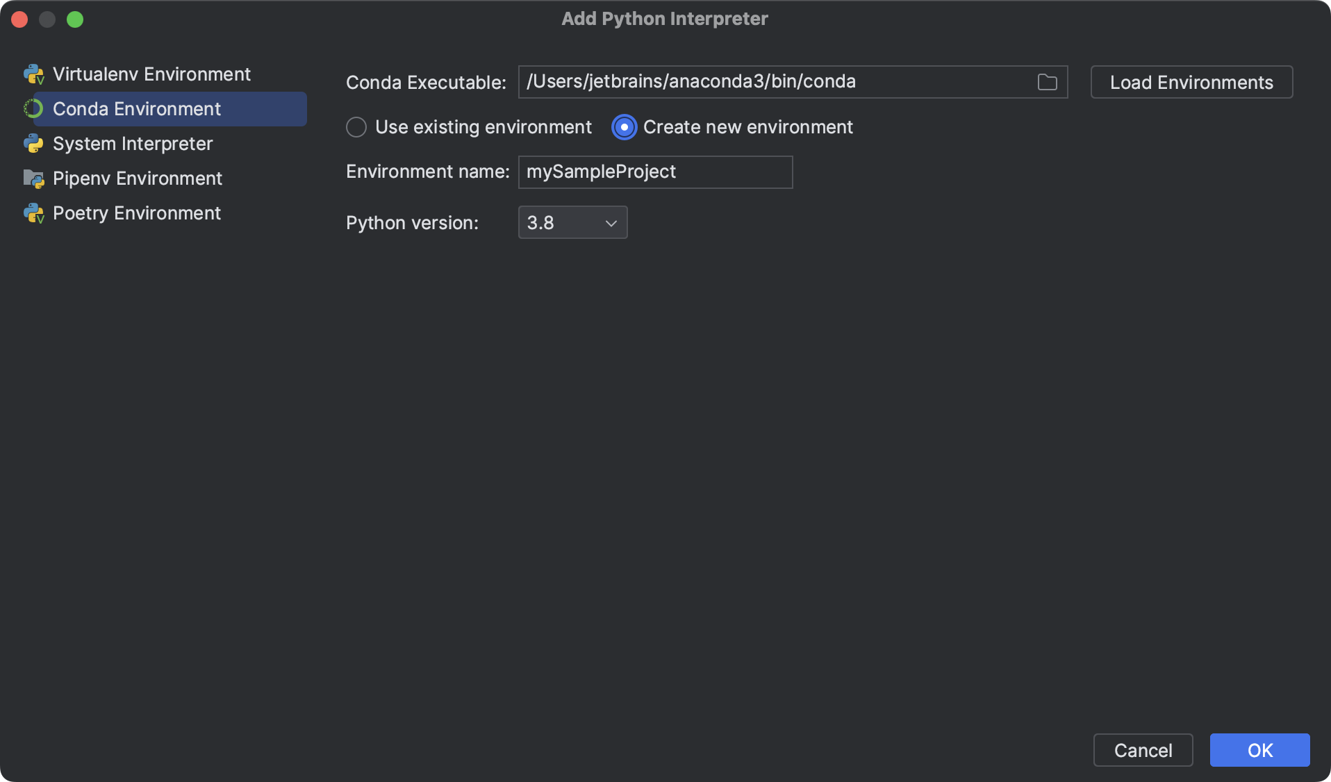 Configure a conda virtual environment | PyCharm Documentation