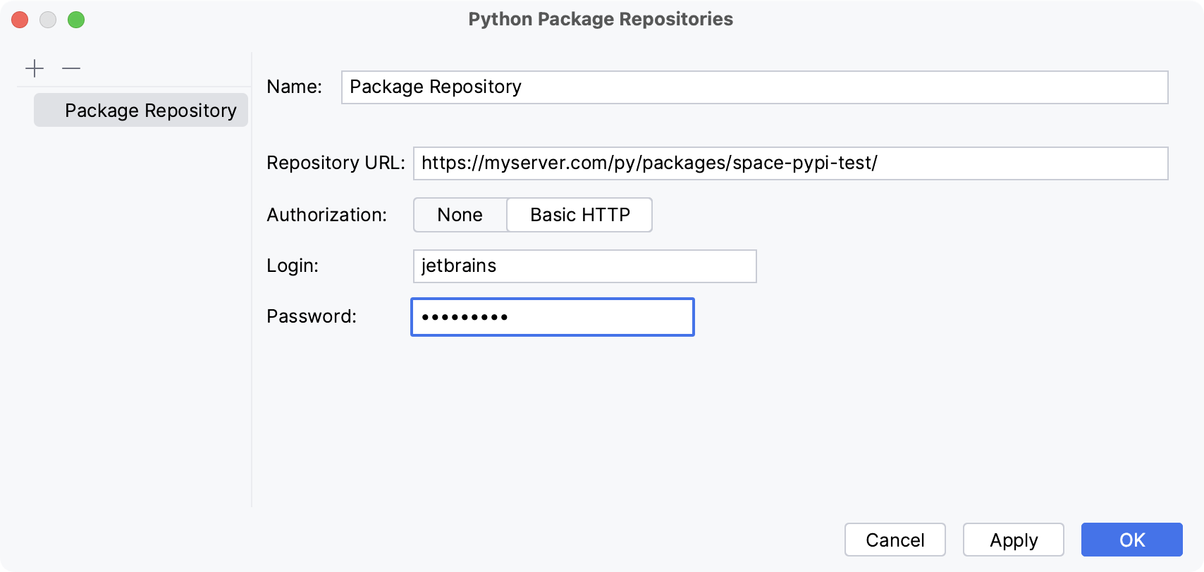 Adding a Python repository: Basic HTTP Authorization