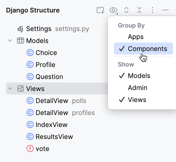 Django structure grouped by component type