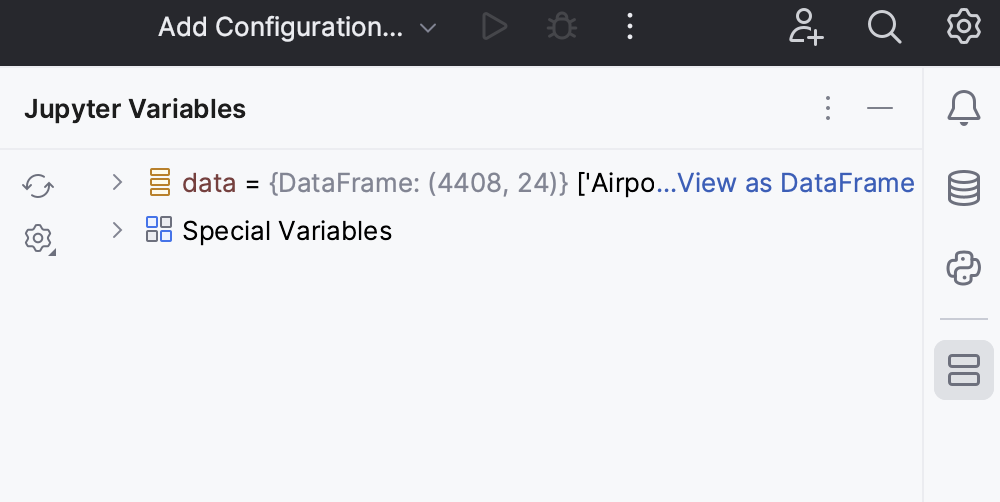 Jupyter Variables tool window with data variable