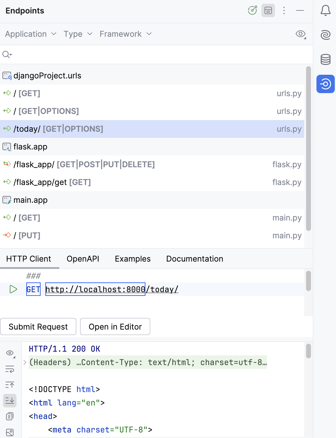 Endpoint tool window