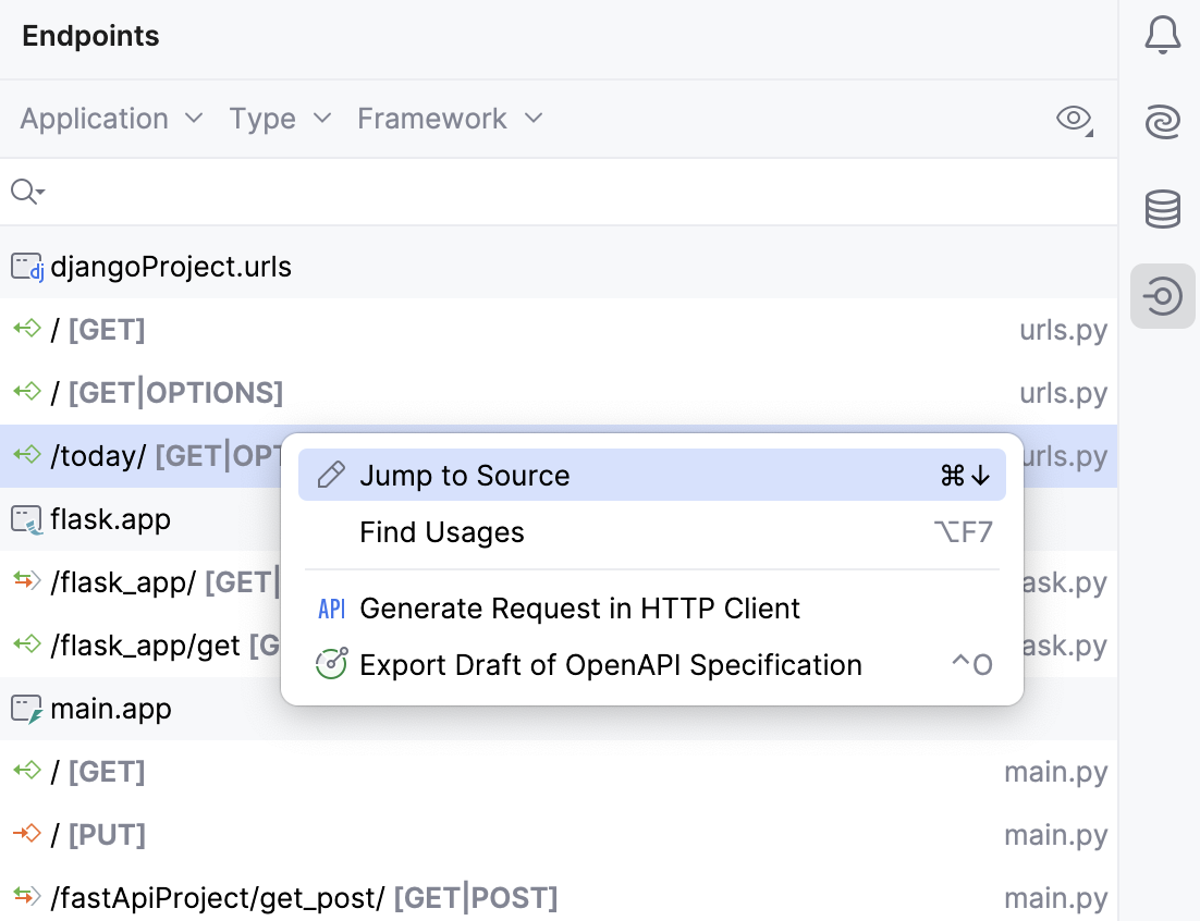 Jump to source from the Endpoint tool window