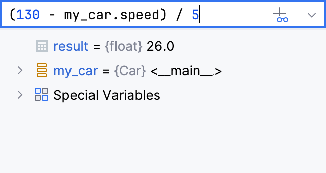 Result of an expression in the Variables tab