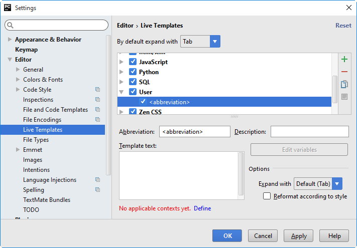 Template settings