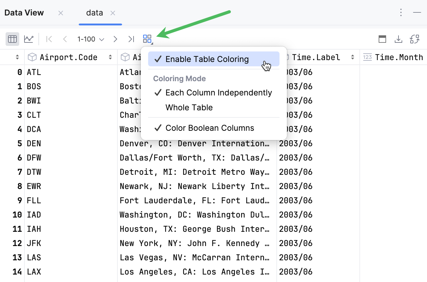 Switching the table interface