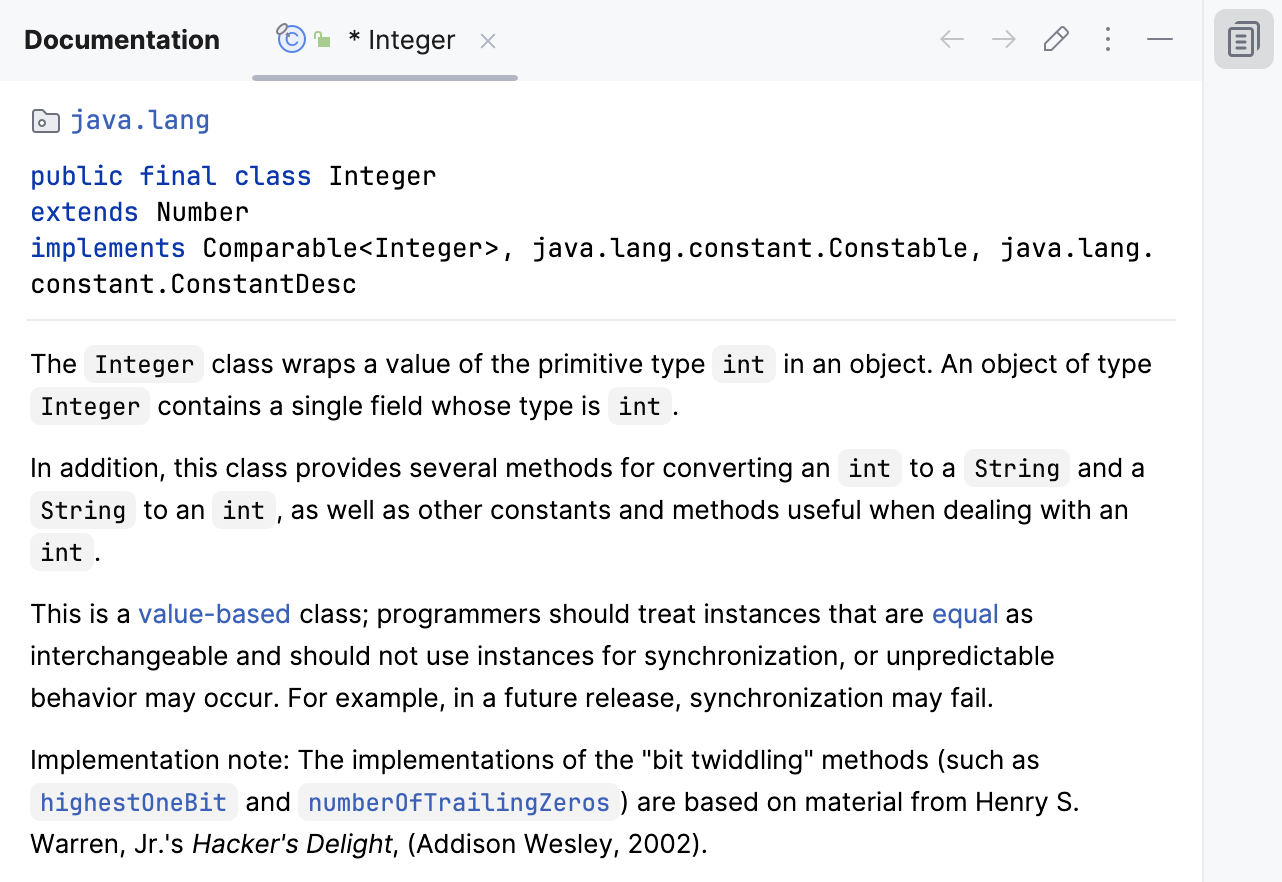 IntelliJ IDEA: Documentation tool window