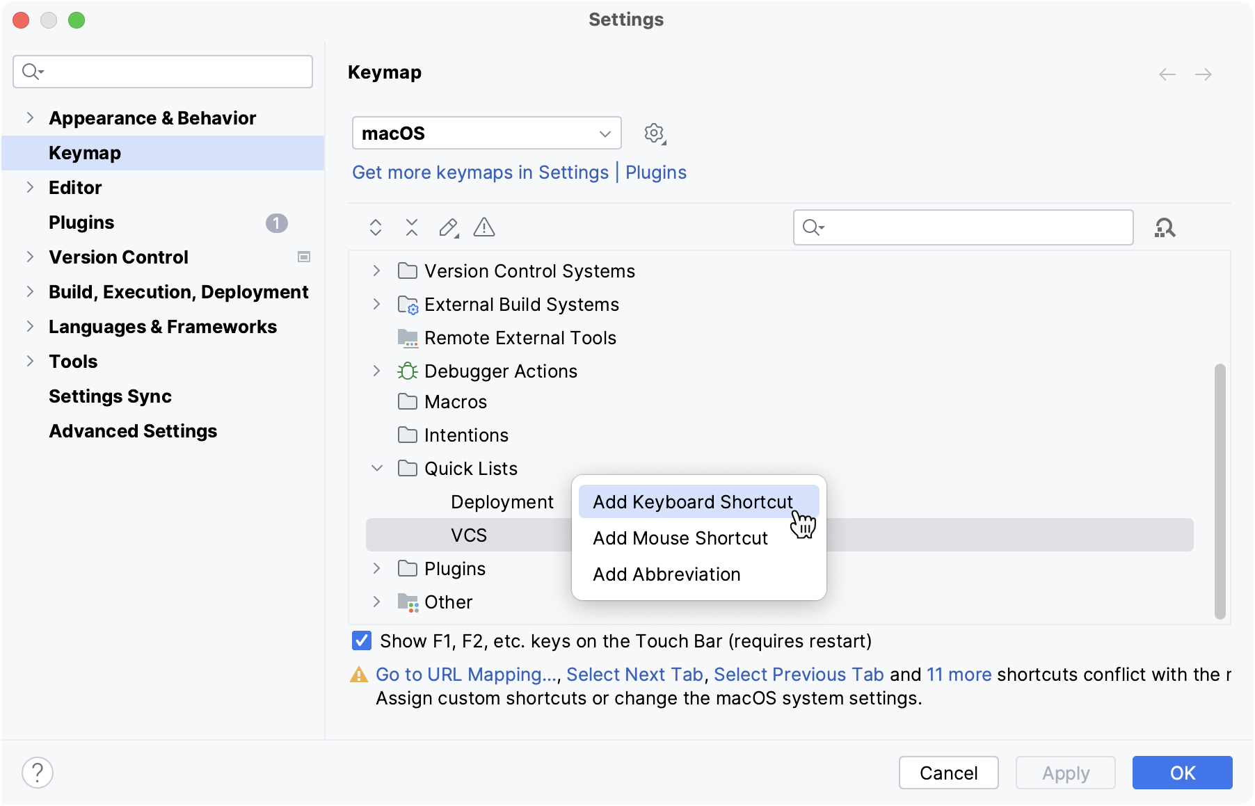 Keymap settings for quick lists