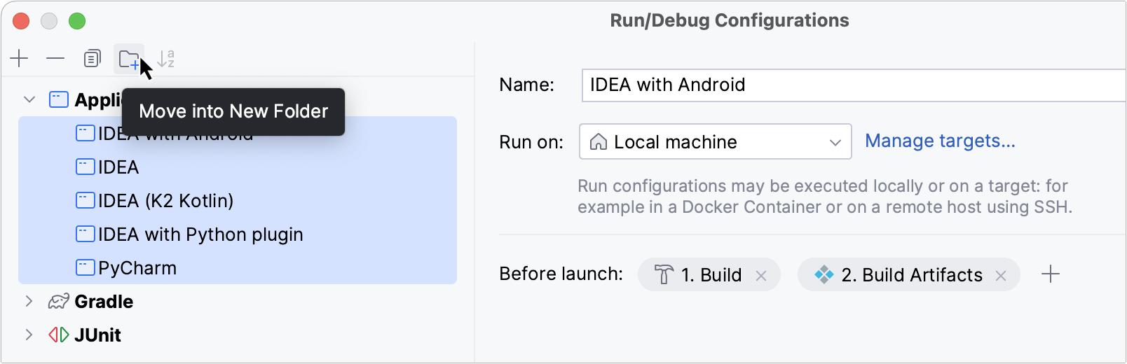 Grouping configurations in a folder