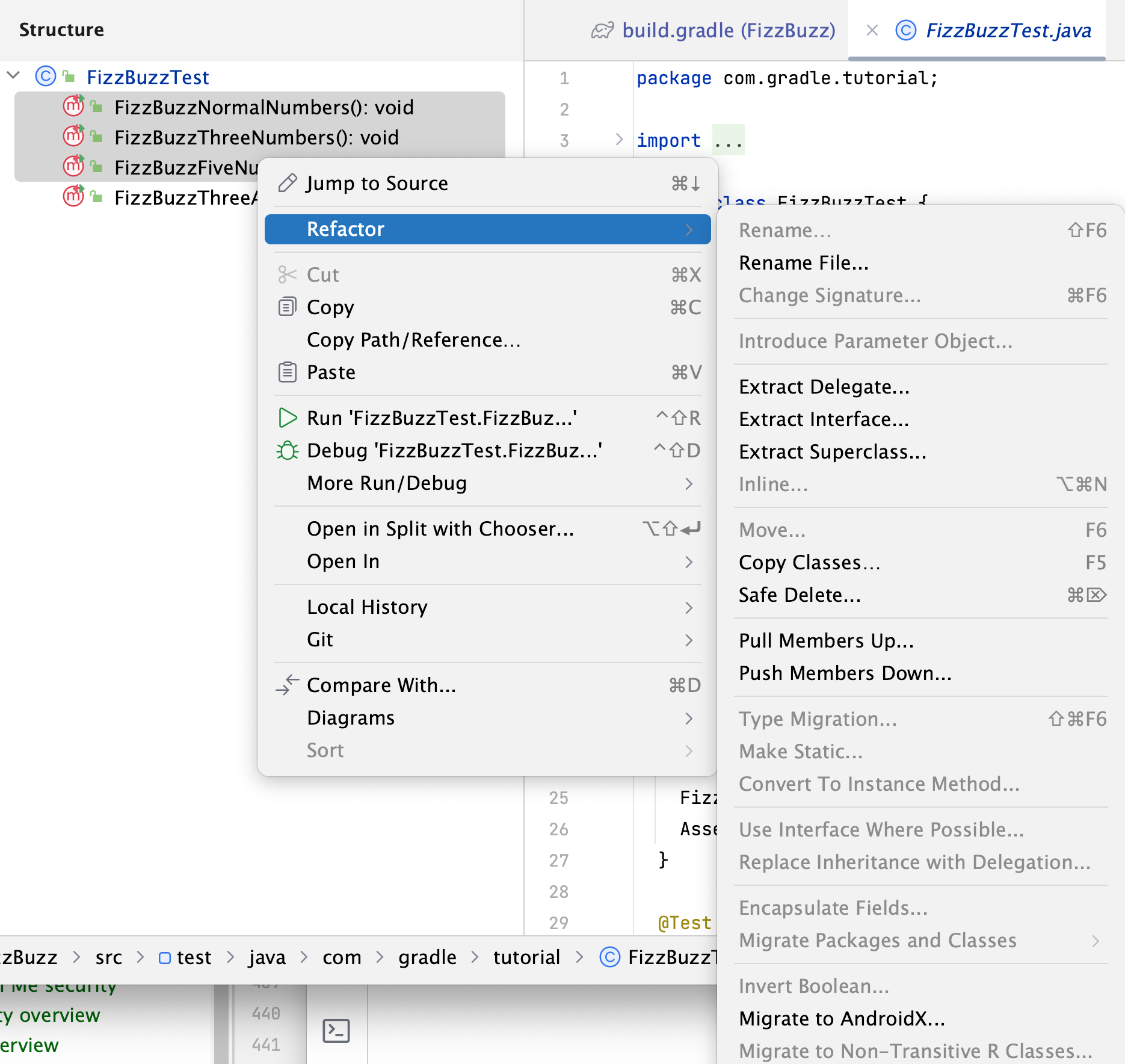 Invoke refactoring from the Structure tool window