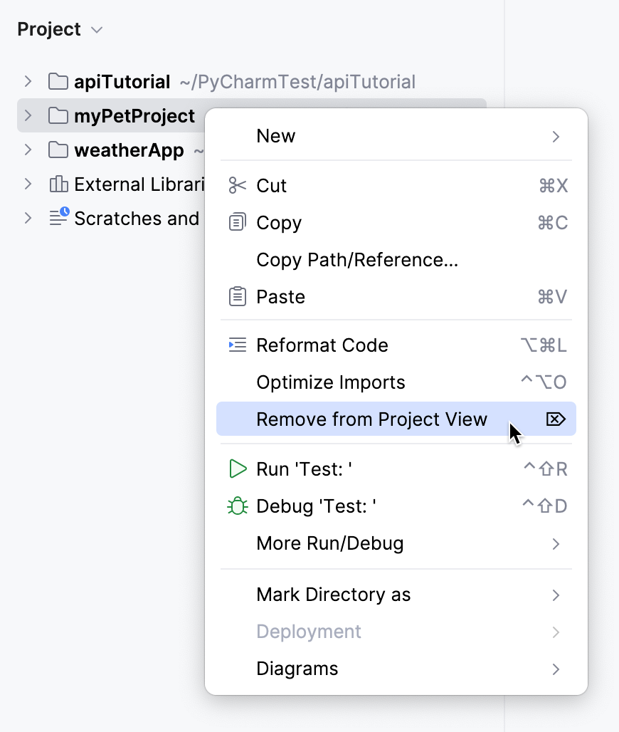 Remove from the project view