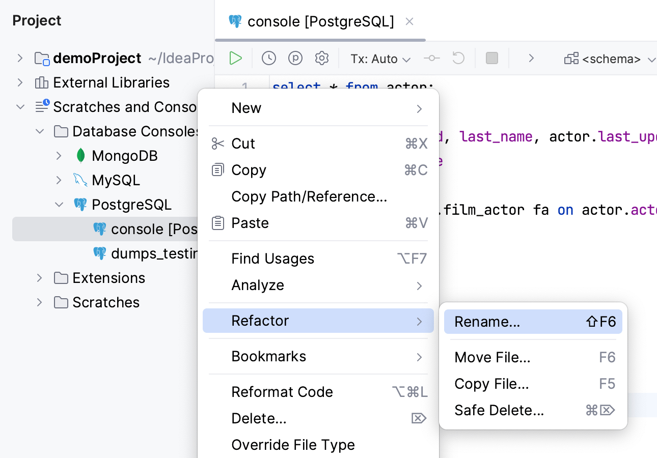 Rename a query console file